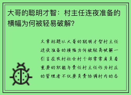 大哥的聪明才智：村主任连夜准备的横幅为何被轻易破解？