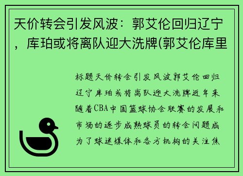 天价转会引发风波：郭艾伦回归辽宁，库珀或将离队迎大洗牌(郭艾伦库里)