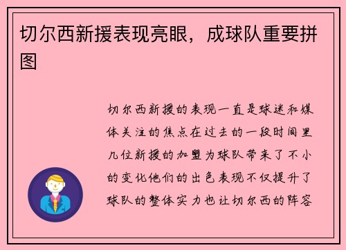 切尔西新援表现亮眼,成球队重要拼图 切尔西新援表现亮眼,成球队重要拼图